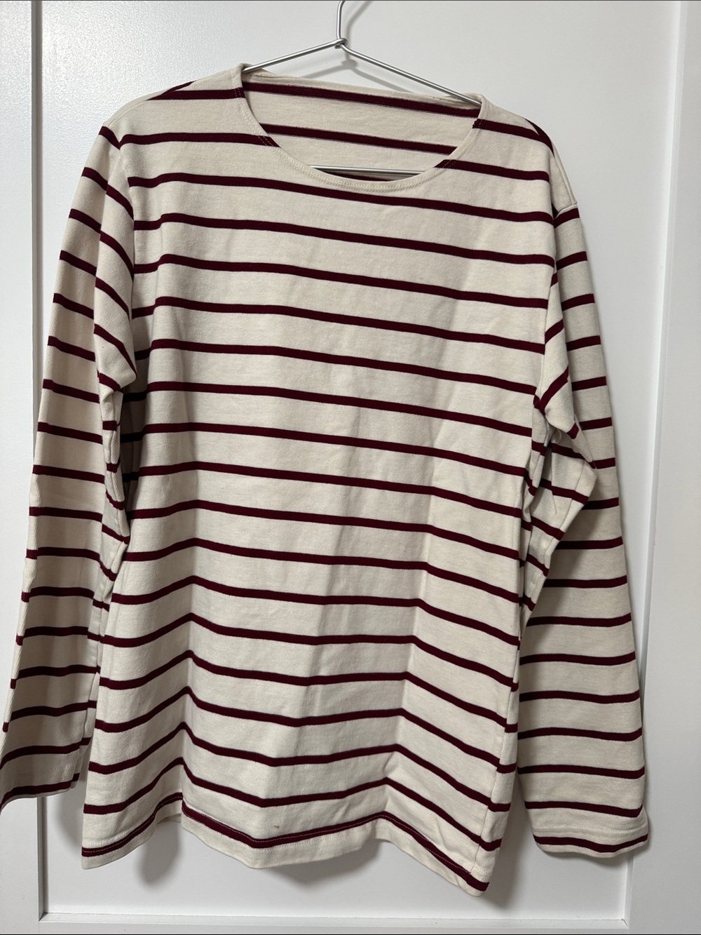 American Apparel Cream and Burgundy Striped Tee